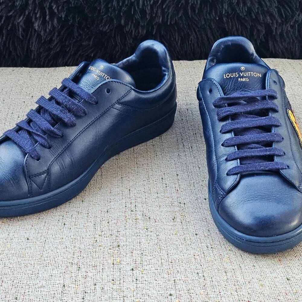 Louis Vuitton Men Shoes Blue Luxembourg Sneaker Leather Made in Italy Size 6 - Picture 2 of 12